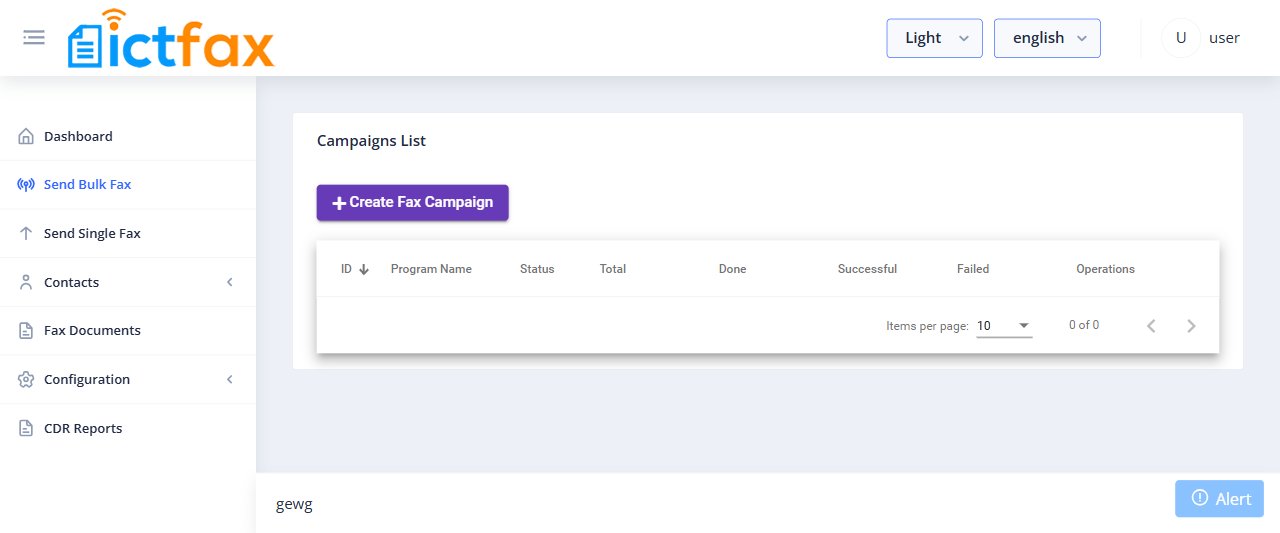 ICTFax user Send Bulk Fax campaigns