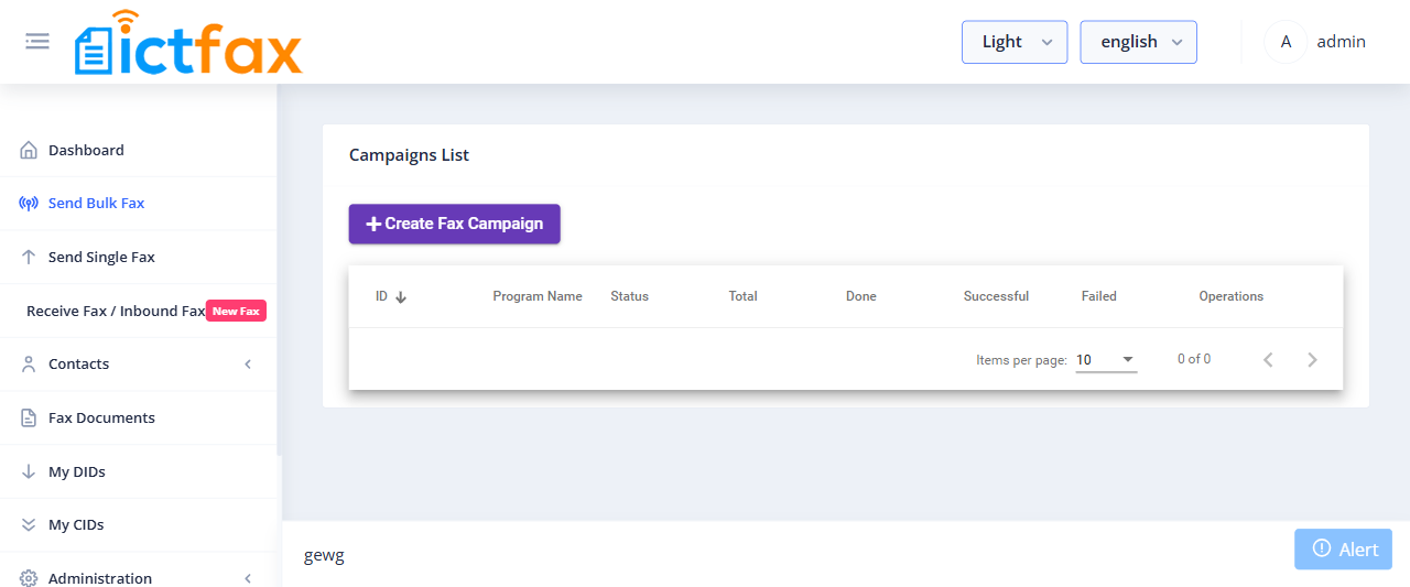 ICTFax Send Bulk Fax campaign list