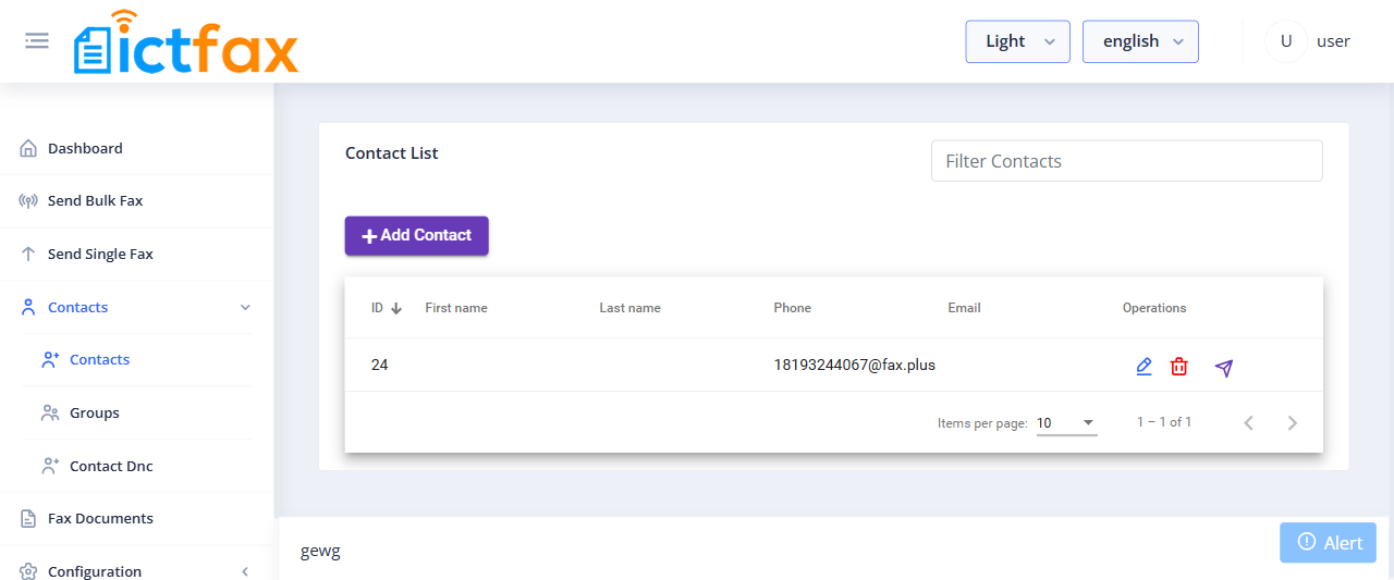 ICTFax user contacts list