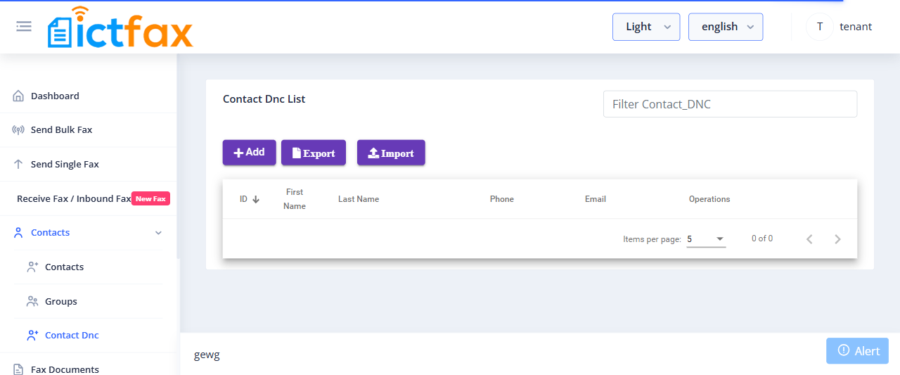 ICTFax tenant Contact DNC list