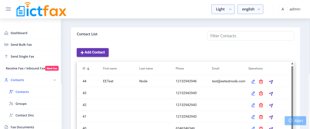 ICTFax contacts list