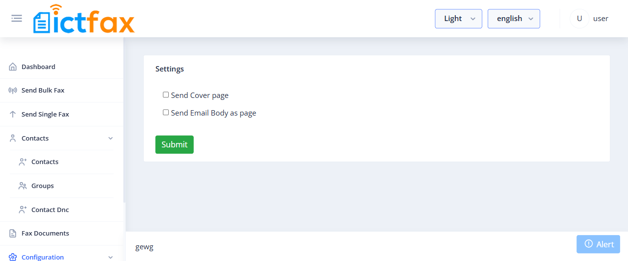 ICTFax user fax settings