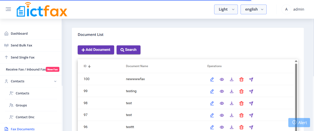 ICTFax fax documents list