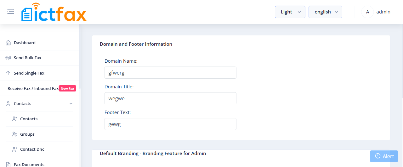 ICTFax branding settings page