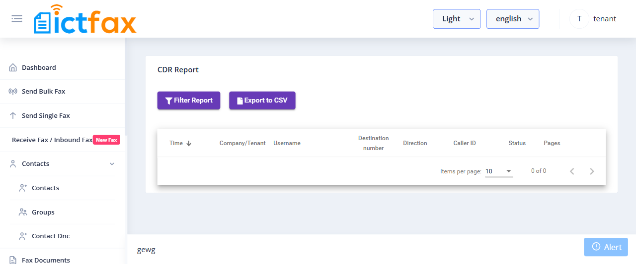 ICTFax tenant CDR reports
