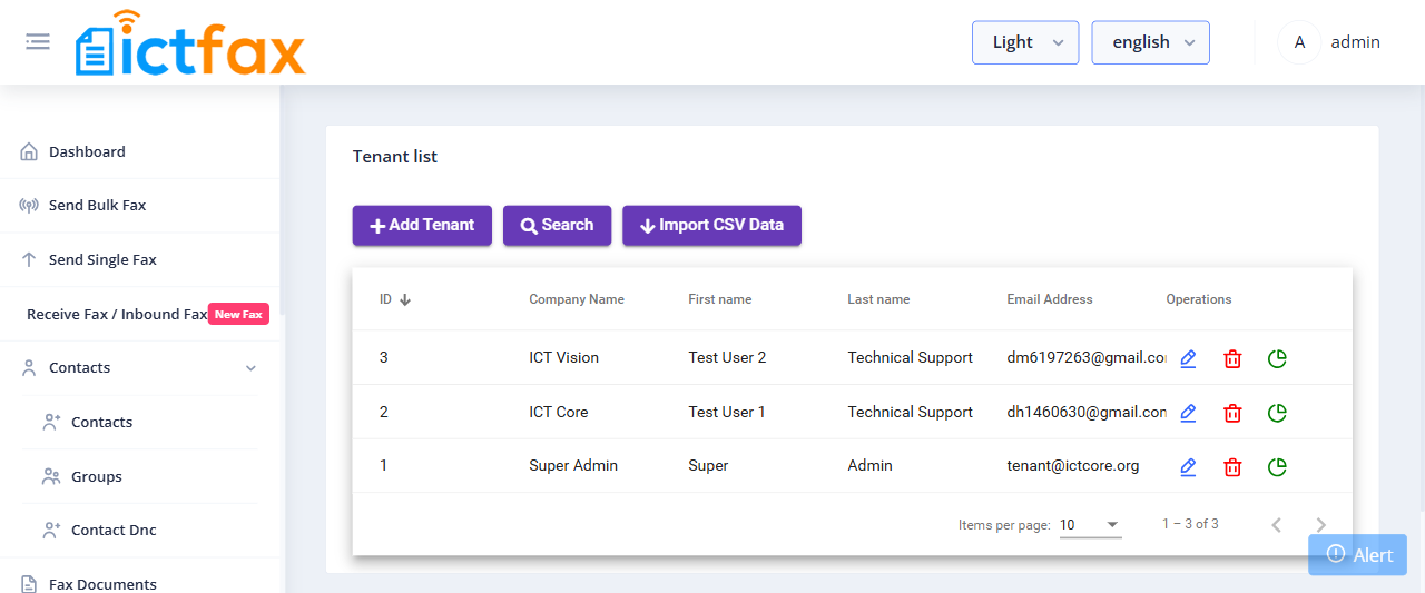ICTFax tenants list