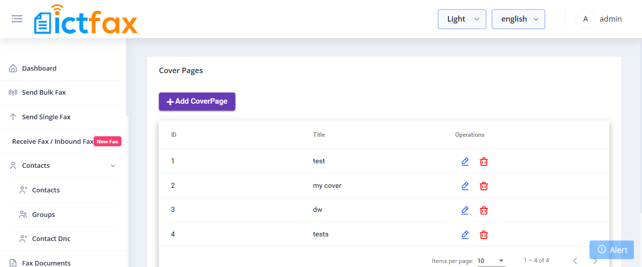 ICTFax cover page configuration