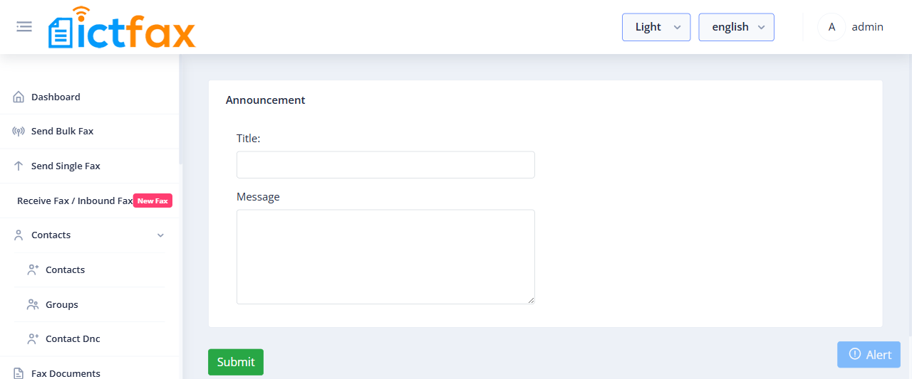 ICTFax announcement configuration