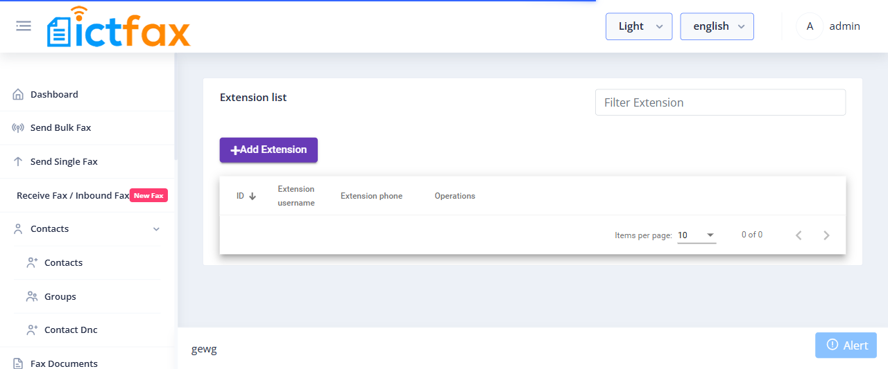 ICTFax extensions list